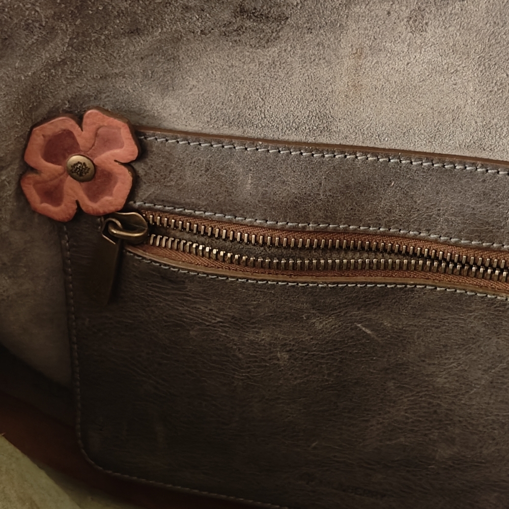 Mulberry Tooled Leather Floral Accent Shoulder Bag - Brown, Olive & Pink - Picture 7 of 10
